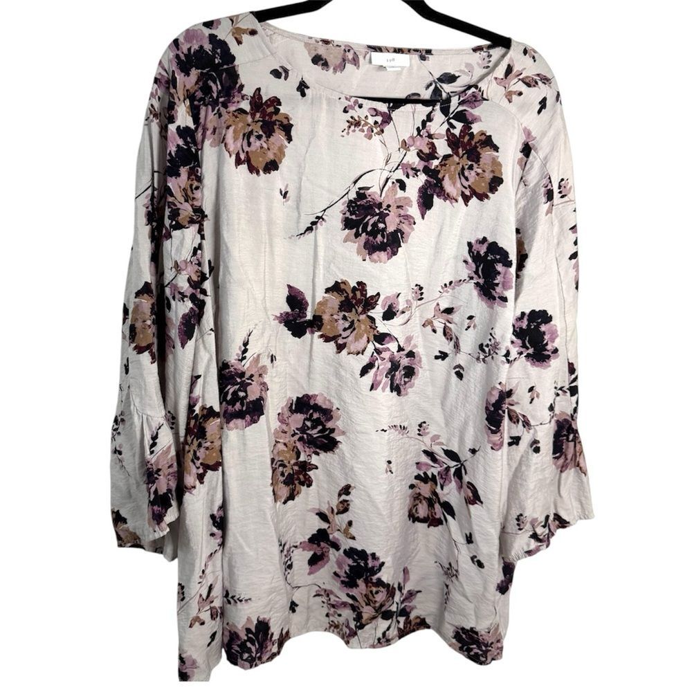 J. Jill Gray and Purple Floral Flowy Blouse 2X